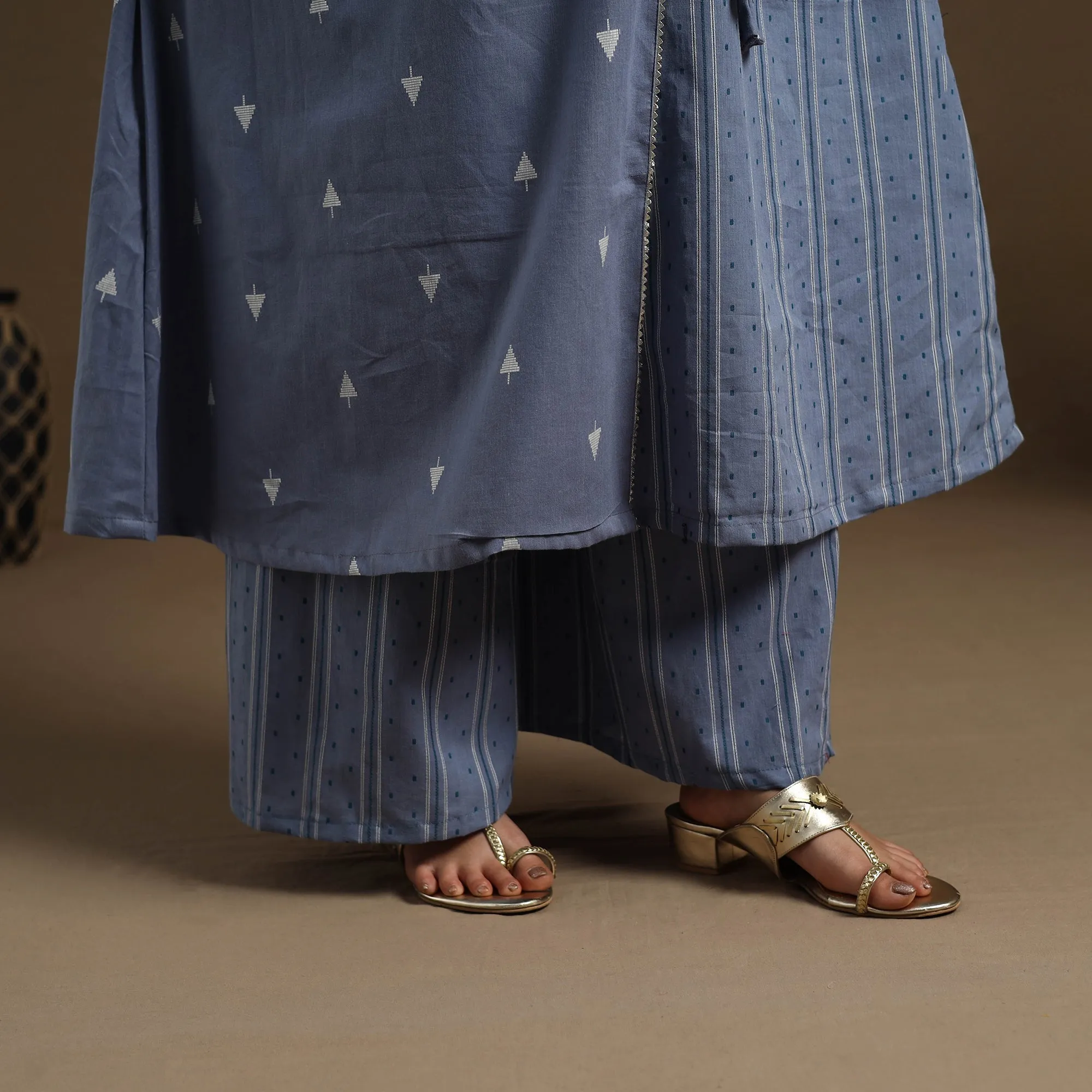 Blue - Angrakha Cotton Gota Work Jacquard Kurta with Palazzo Set 02 sold by Itokri product image thumbnail 4