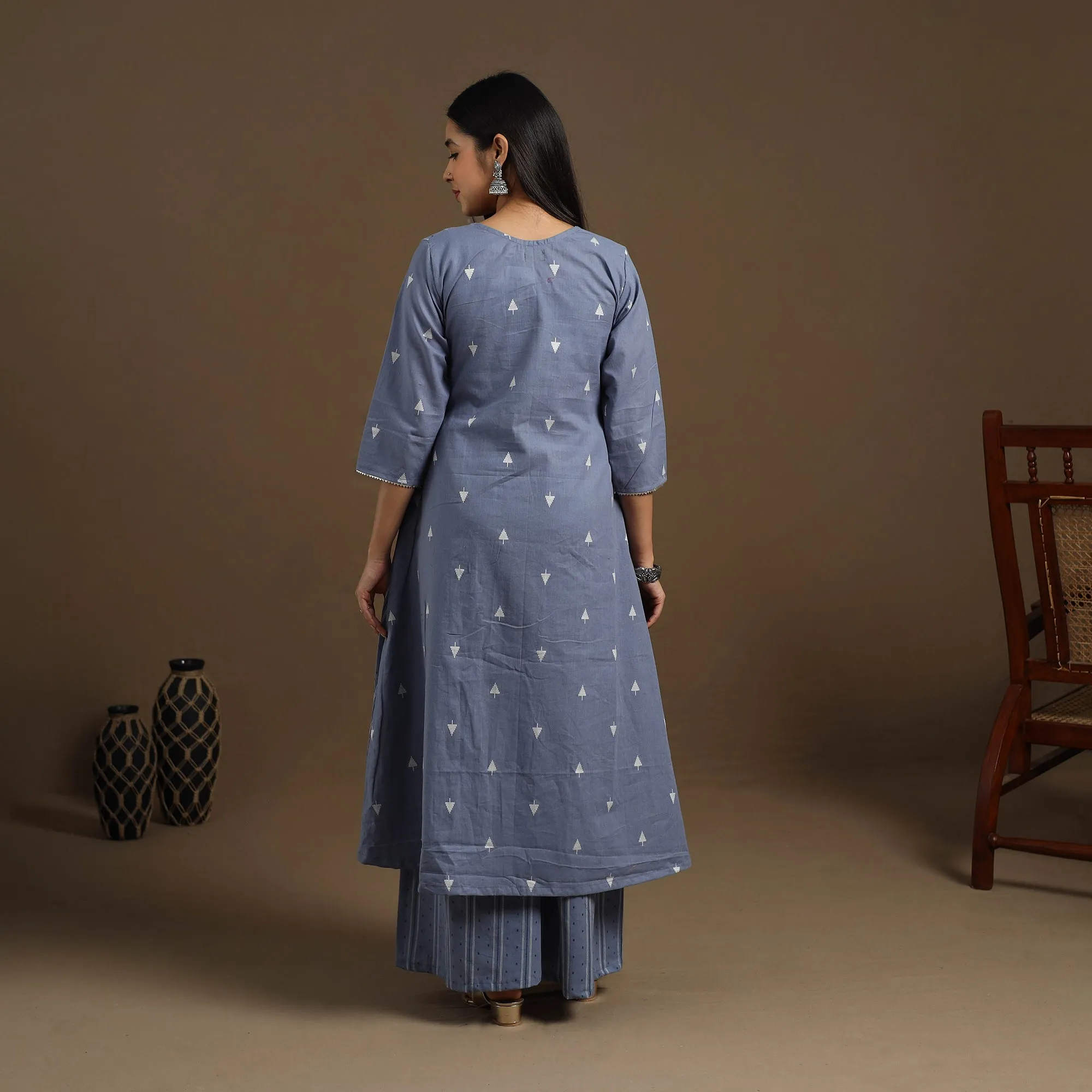 Blue - Angrakha Cotton Gota Work Jacquard Kurta with Palazzo Set 02 sold by Itokri product image thumbnail 5