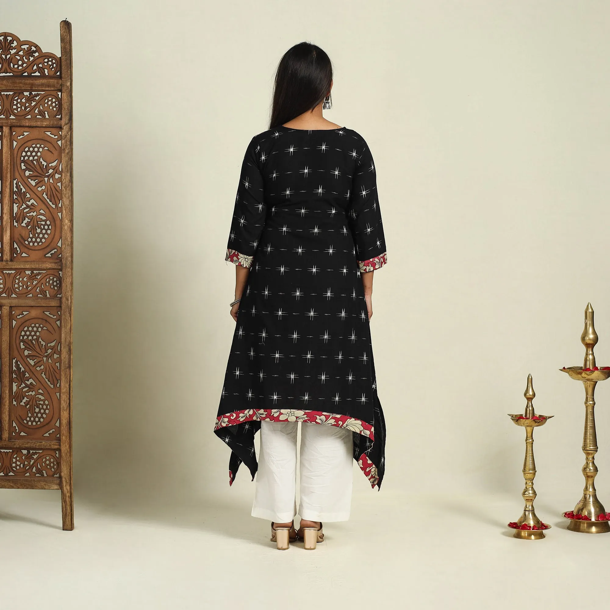 Black - Srikalahasti Mosaic Fusion Cotton A-Line Ikat Kurta 10 sold by Itokri product image thumbnail 4