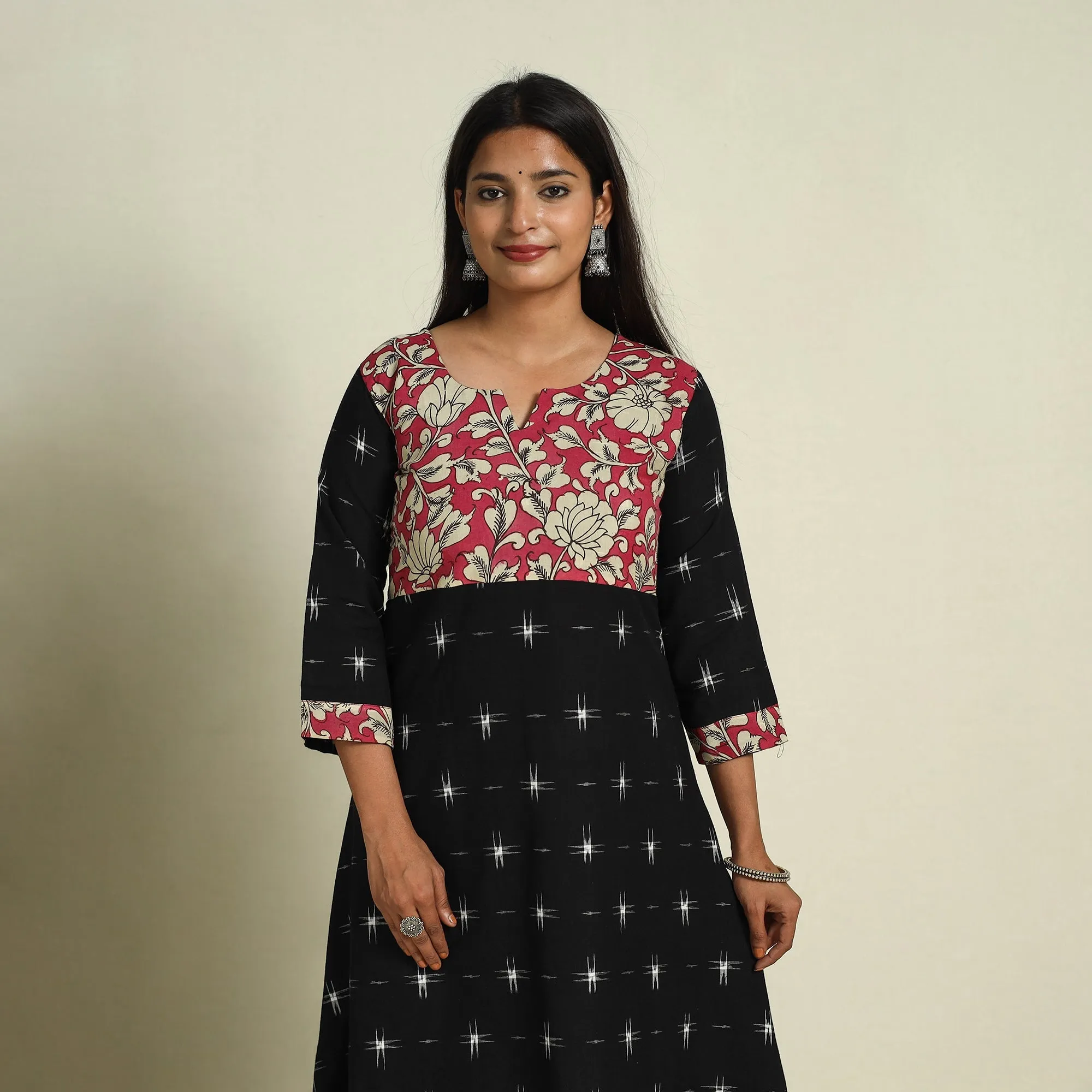 Black - Srikalahasti Mosaic Fusion Cotton A-Line Ikat Kurta 10 sold by Itokri product image thumbnail 3
