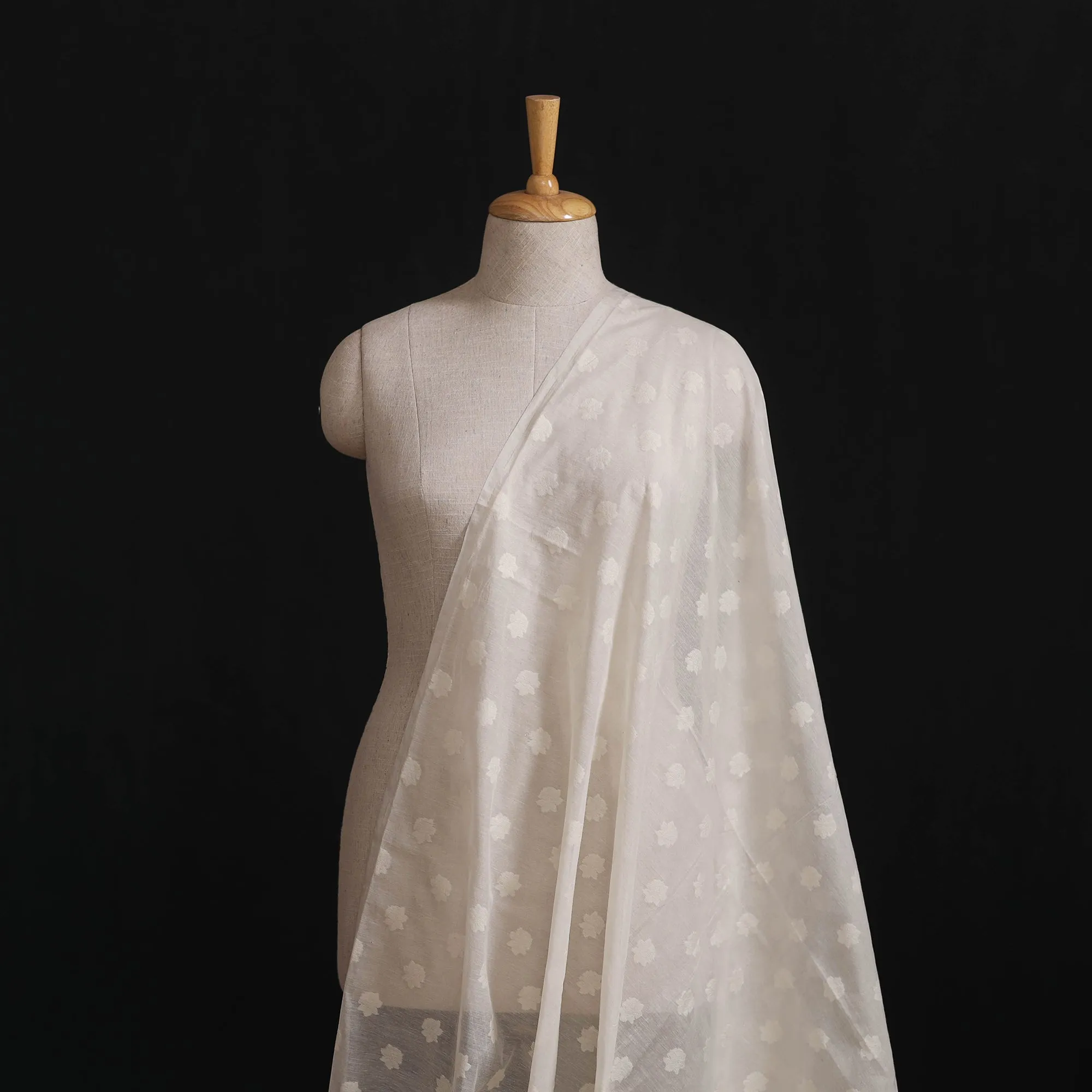 White - Banarasi Handwoven Cutwork Buti Cotton Fabric 03 sold by Itokri product image thumbnail 2