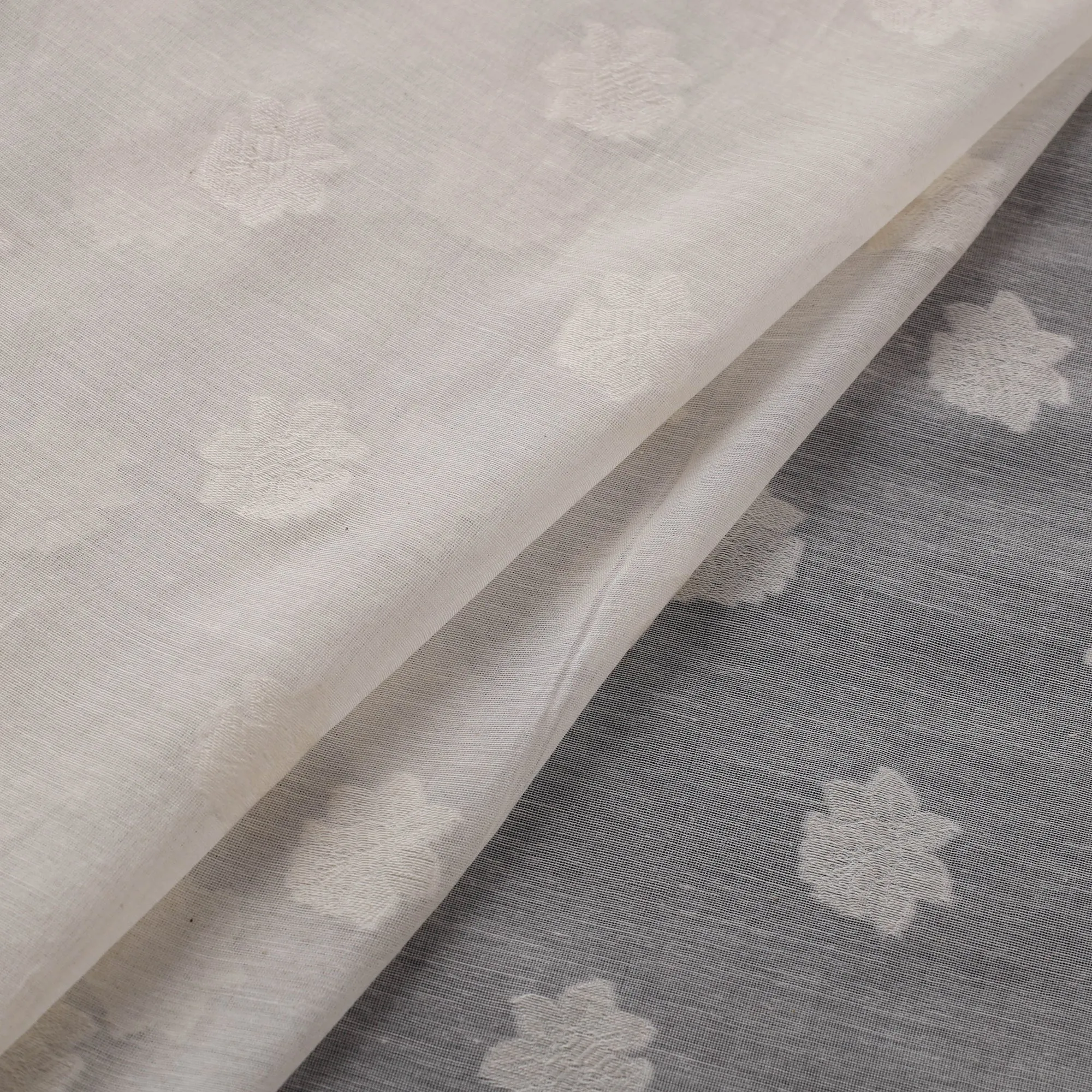 White - Banarasi Handwoven Cutwork Buti Cotton Fabric 03 sold by Itokri product image thumbnail 3
