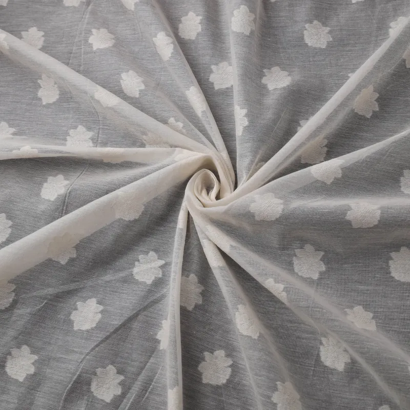 White - Banarasi Handwoven Cutwork Buti Cotton Fabric 03 made by Itokri