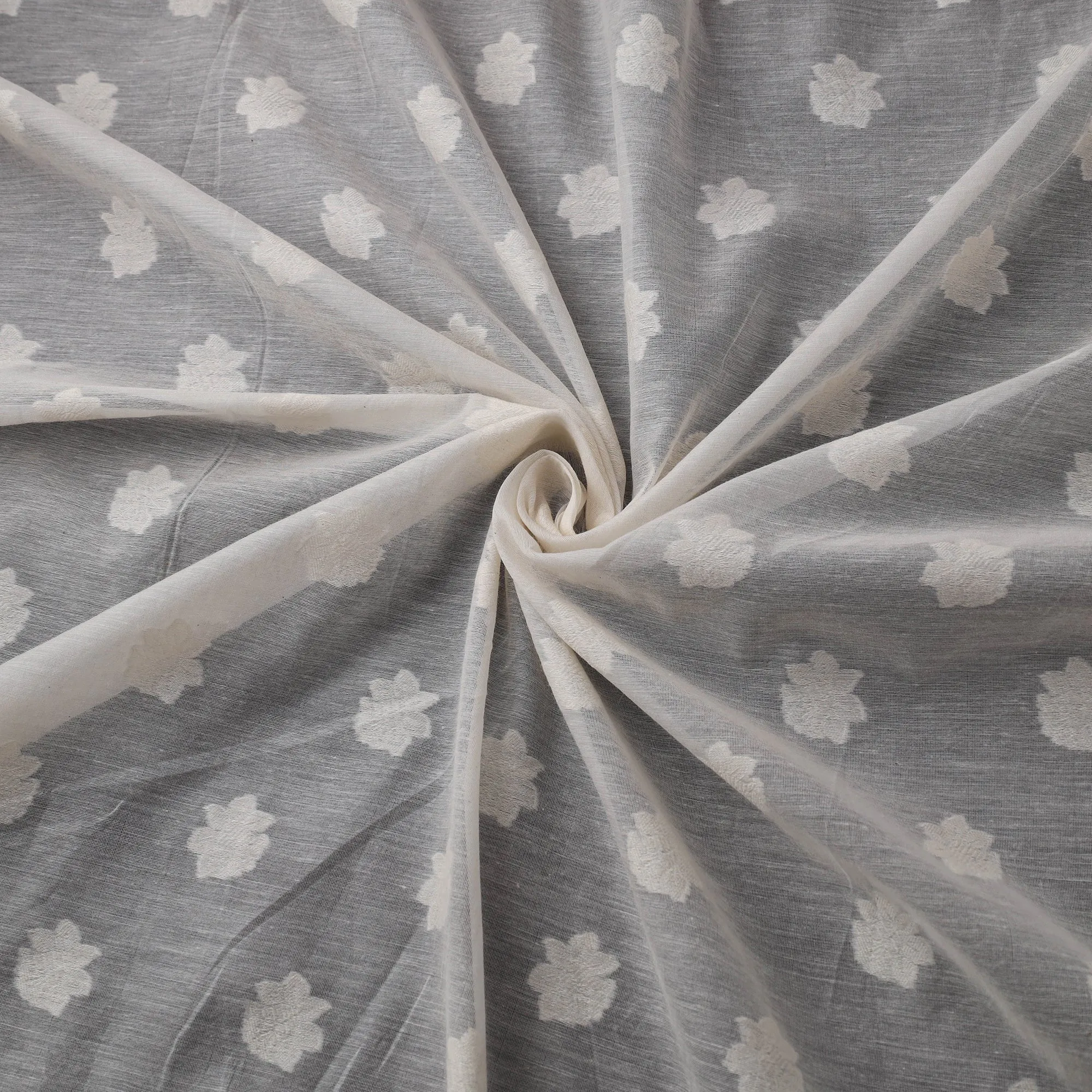 White - Banarasi Handwoven Cutwork Buti Cotton Fabric 03 sold by Itokri