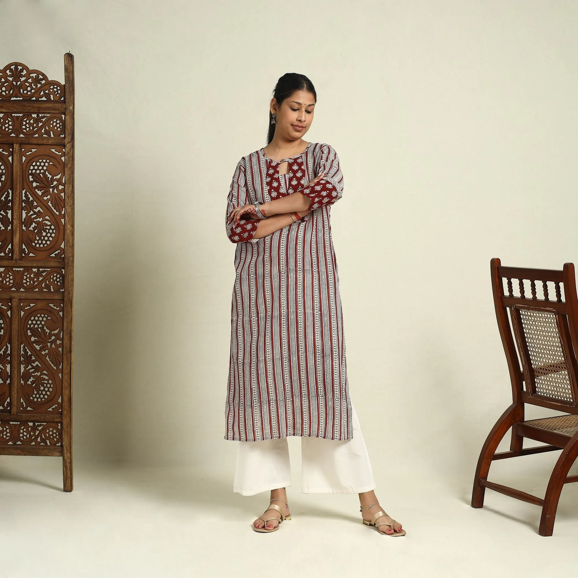 Red - Block Print Mul Cotton Straight Bagh Kurta 19 sold by Itokri product image thumbnail 2