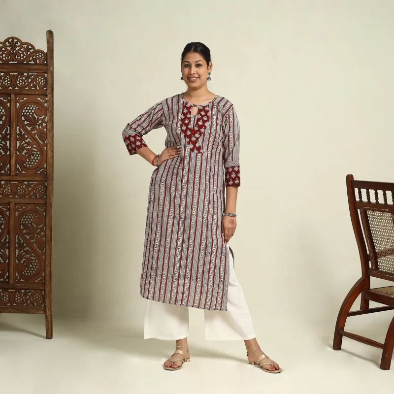 Red - Block Print Mul Cotton Straight Bagh Kurta 19 made by Itokri