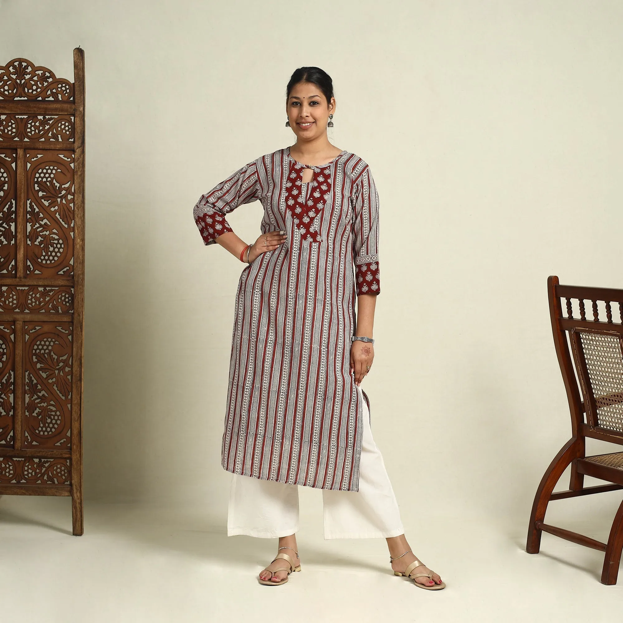 Red - Block Print Mul Cotton Straight Bagh Kurta 19 sold by Itokri