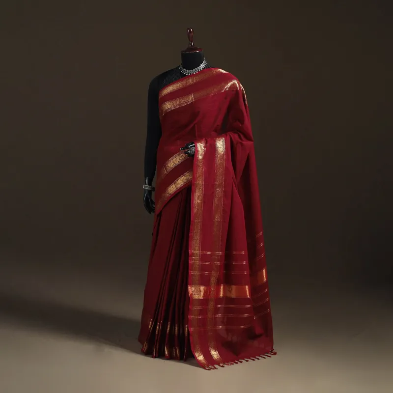 Maroon - Chettinad Woven Cotton Saree with Border 15 made by Itokri