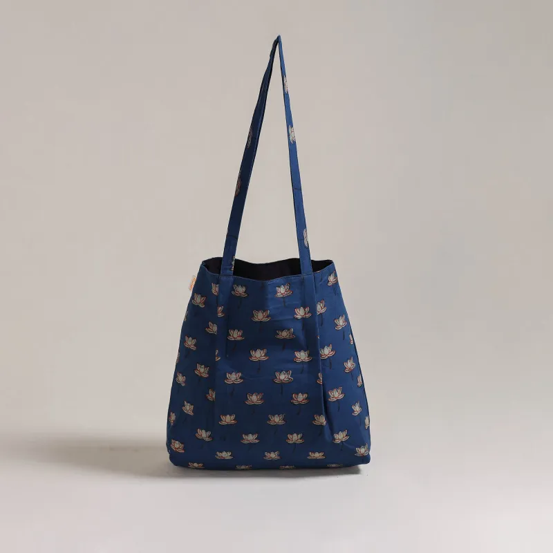 Blue - Eco-Friendly Handmade Cotton Jhola Tote Bag 36 made by Itokri