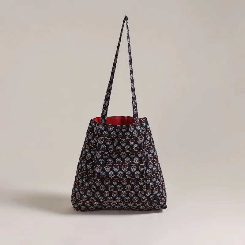 Black - Eco-Friendly Handmade Cotton Jhola Tote Bag 27 made by Itokri
