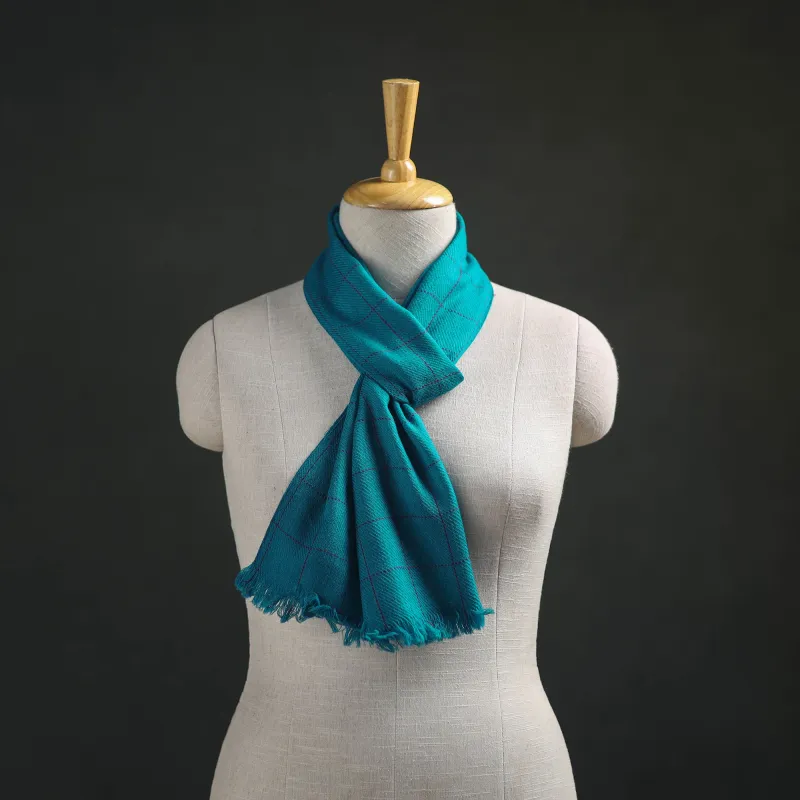 Blue - Kumaun Handwoven Pure Merino Wool Scarf 243 made by Itokri