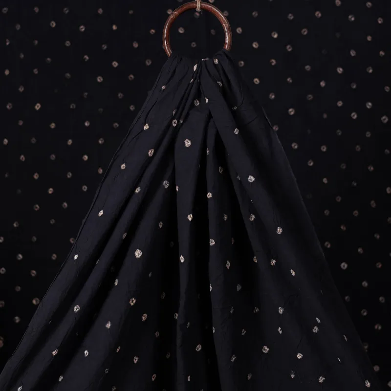 Black - Kutch Bandhani Tie-Dye Pure Cotton Fabric 01 made by Itokri