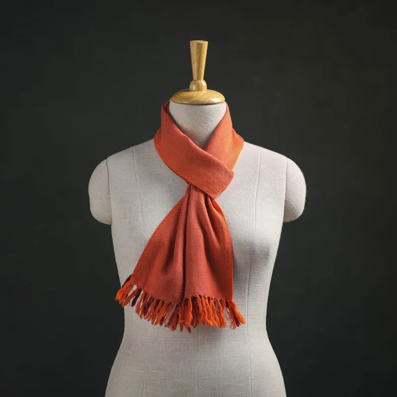 Orange - Kumaun Handwoven Pure Merino Wool Scarf 186 made by Itokri