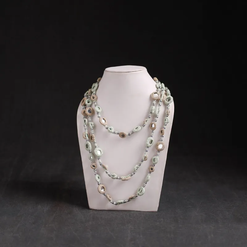 Green - Lambani Thread & Mirror Work Necklace 28 made by Itokri
