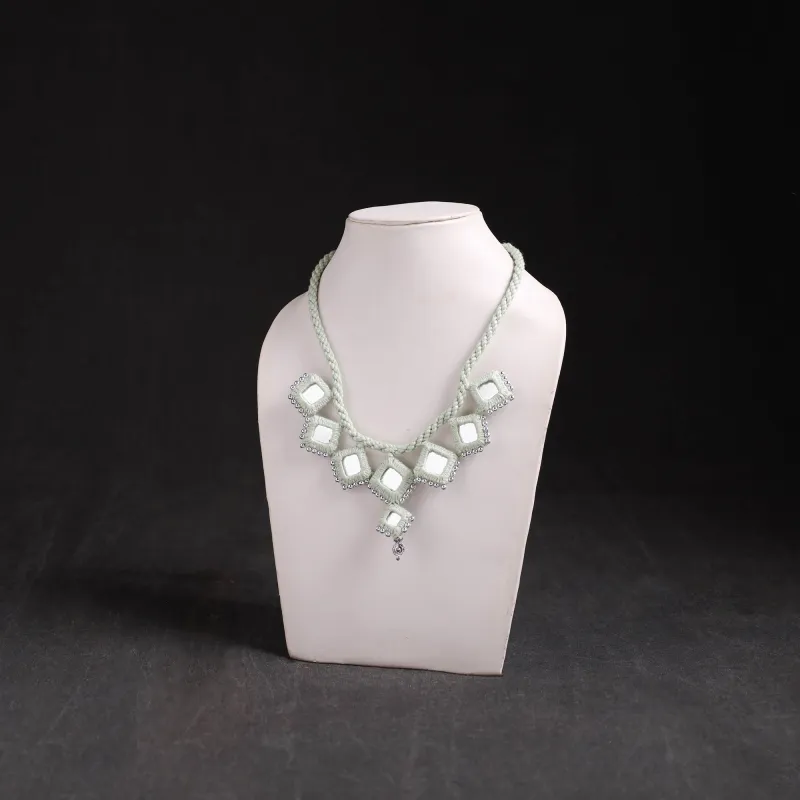 White - Lambani Thread & Mirror Work Necklace 03 made by Itokri