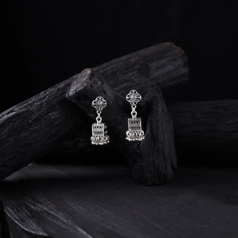 Grey - Vasudha German Silver Jhumka Earrings 06 made by Itokri