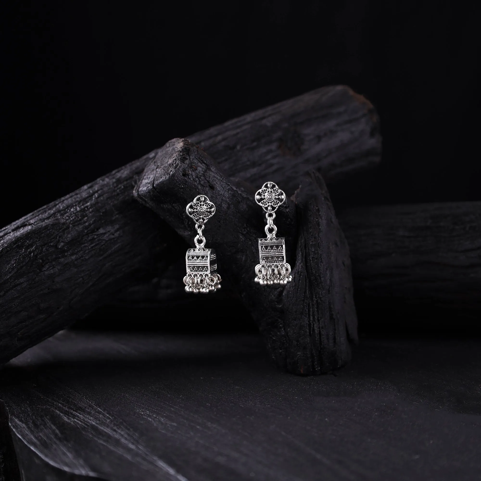Grey - Vasudha German Silver Jhumka Earrings 06 sold by Itokri
