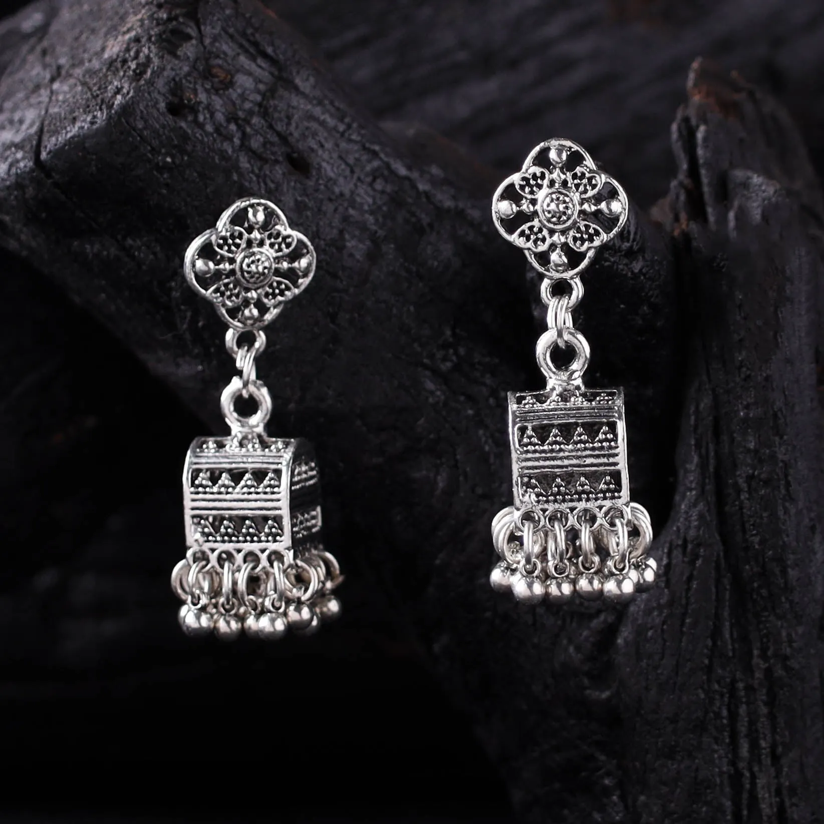 Grey - Vasudha German Silver Jhumka Earrings 06 sold by Itokri product image thumbnail 2