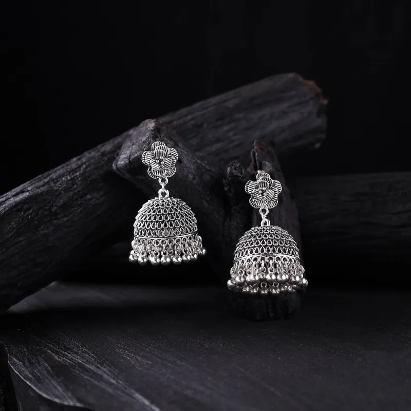 Grey - Tarini German Silver Jhumka Earrings 04 made by Itokri