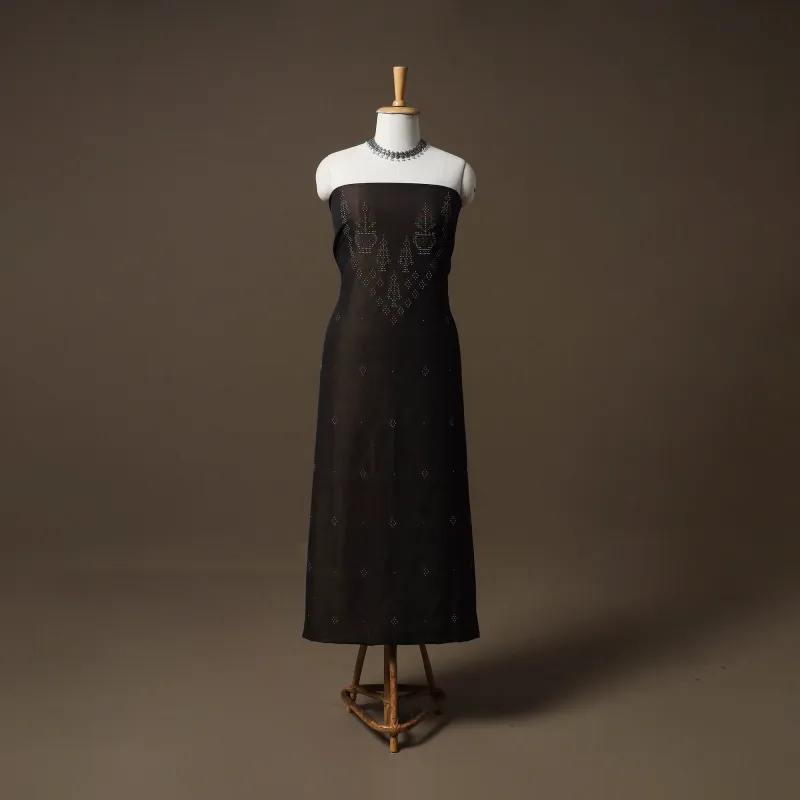 Brown - Tangaliya Handwoven Cotton Unstitched Kurta Material (3M) 12 made by Itokri