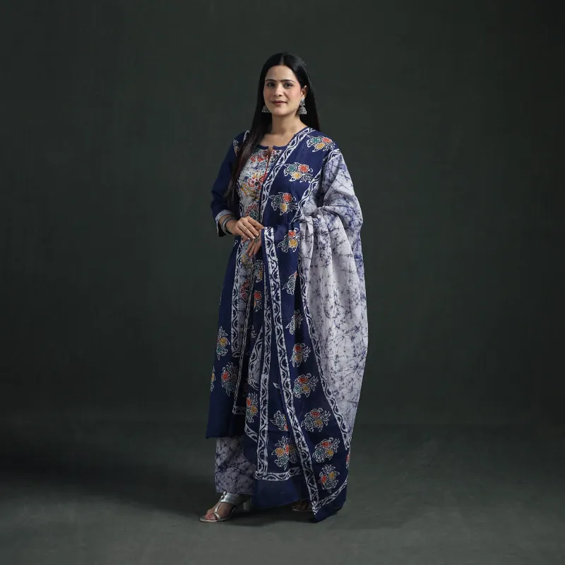 Blue - Indonesian Hand Batik Print Cotton Suit Set with Dupatta for Women 06 made by Itokri