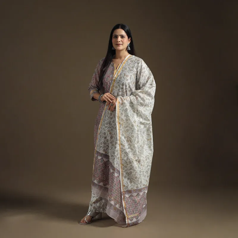 Pink - Gota Work Sanganeri Hand Block Print Chanderi Silk Suit Set with Dupatta for Women 06 made by Itokri