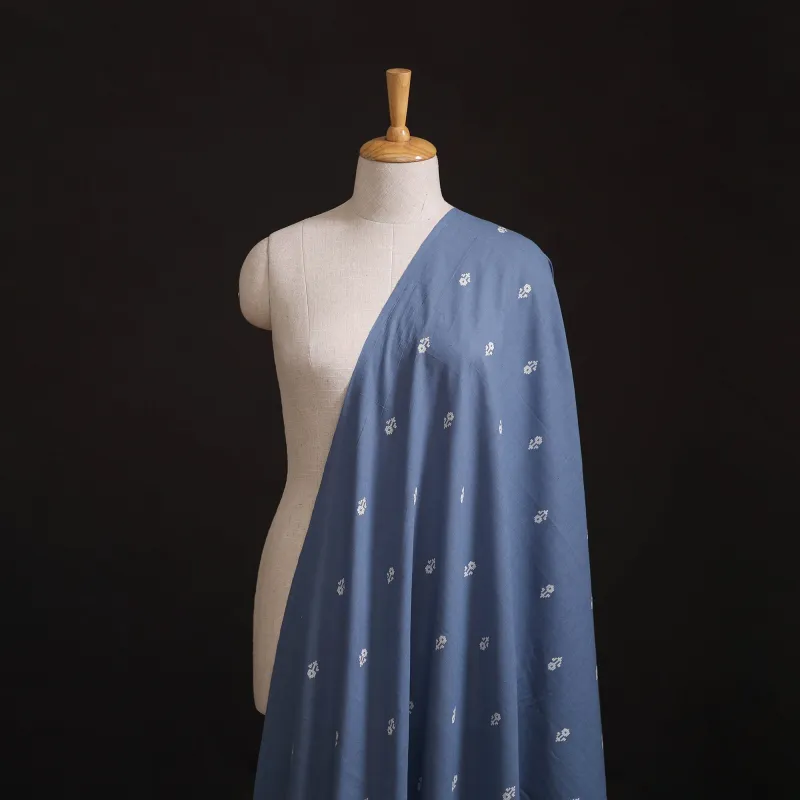 Blue - Prewashed Cotton Jacquard Buti Fabric 01 made by Itokri