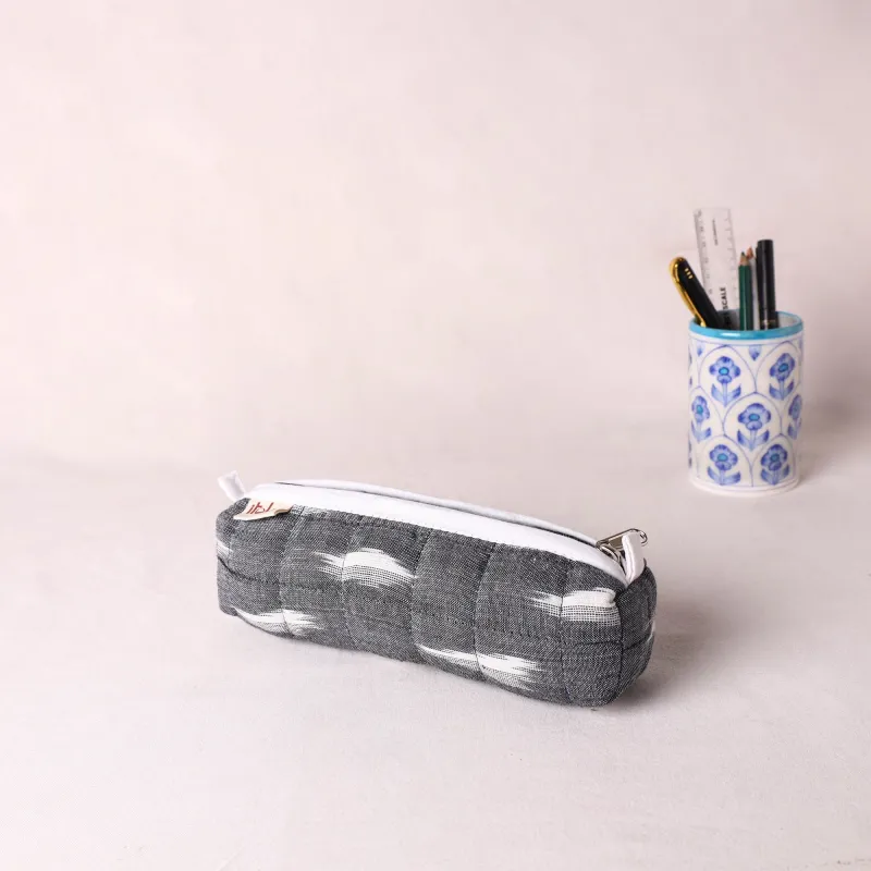 Grey - Handcrafted Quilted Pencil Pouch 07 made by Itokri