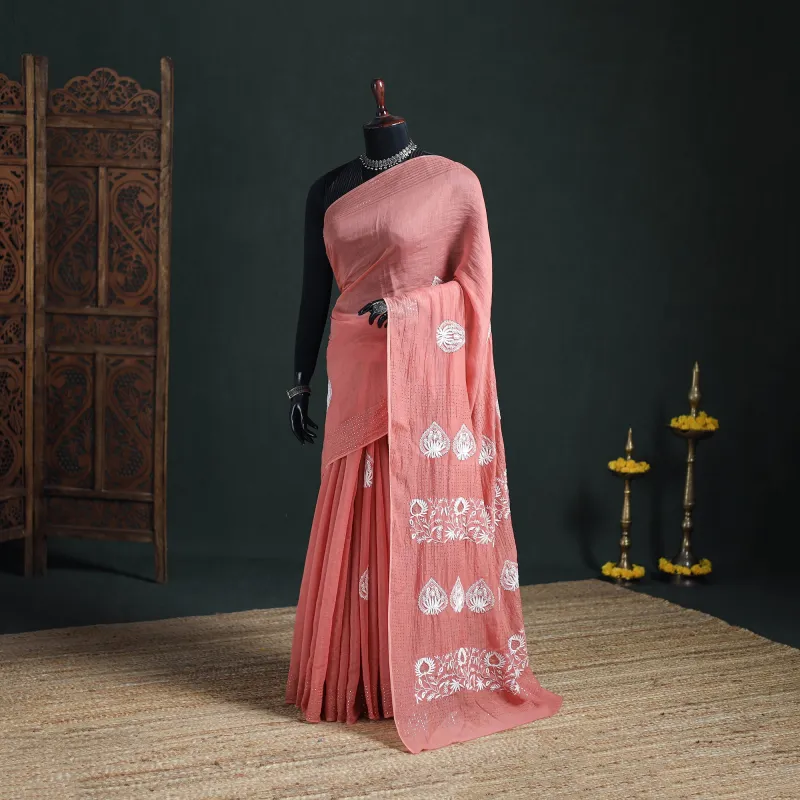 Lucknowi Chikankari Heavy Mukaish Work Pure Mul Chanderi Saree 02 made by Itokri