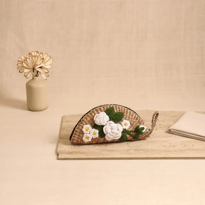 Beige - Handcrafted Crochet Work Natural Water Hyacinth Clutch for Women 05 made by Itokri