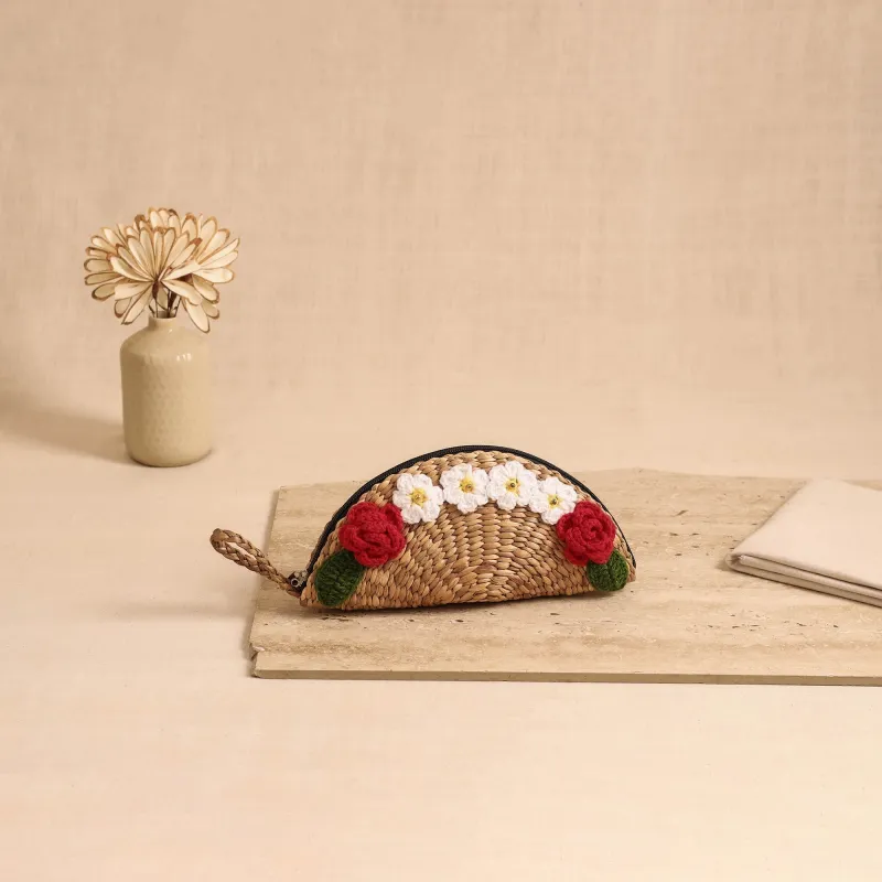 Beige - Handcrafted Crochet Work Natural Water Hyacinth Clutch for Women 02 made by Itokri