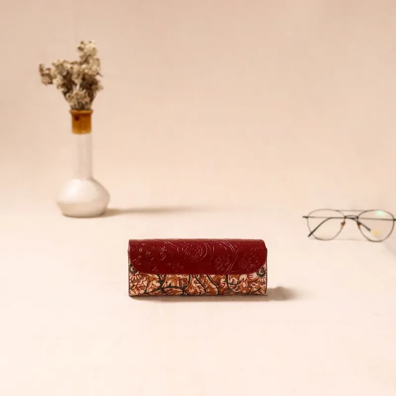 Maroon - Embossed Leather Flap Kalamkari Spectacle Case by Asalkaar 64 made by Itokri