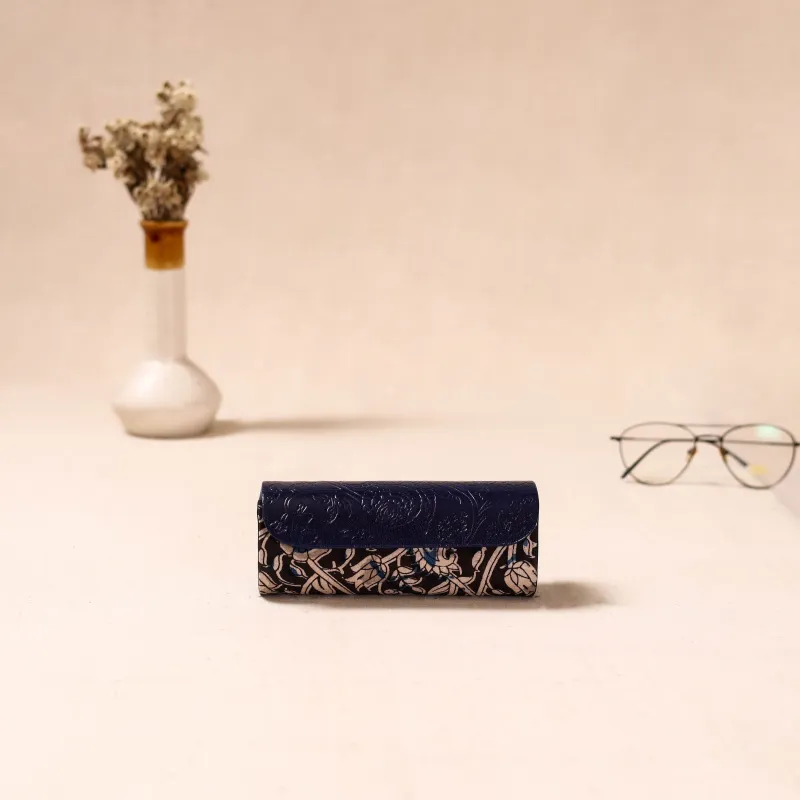 Blue - Embossed Leather Flap Kalamkari Spectacle Case by Asalkaar 53 made by Itokri