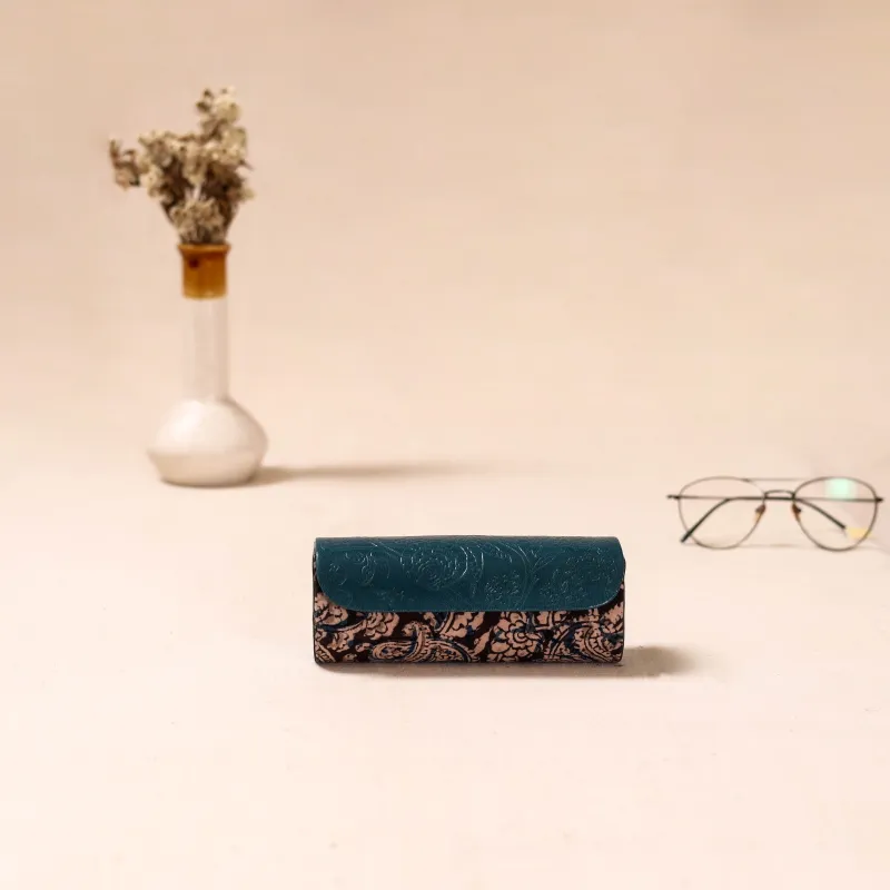 Green - Embossed Leather Flap Kalamkari Spectacle Case by Asalkaar 43 made by Itokri