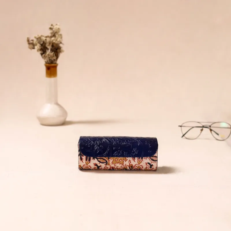 Blue - Embossed Leather Flap Kalamkari Spectacle Case by Asalkaar 36 made by Itokri
