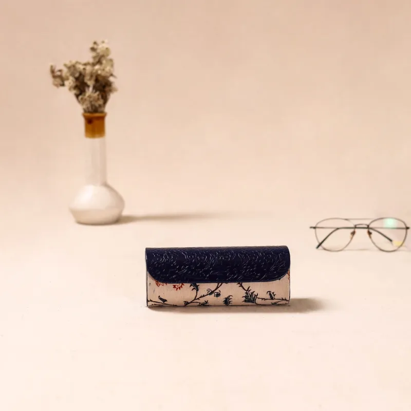 Blue - Embossed Leather Flap Kalamkari Spectacle Case by Asalkaar 29 made by Itokri