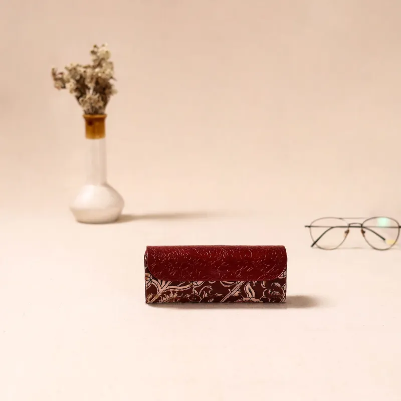 Maroon - Embossed Leather Flap Kalamkari Spectacle Case by Asalkaar 14 made by Itokri