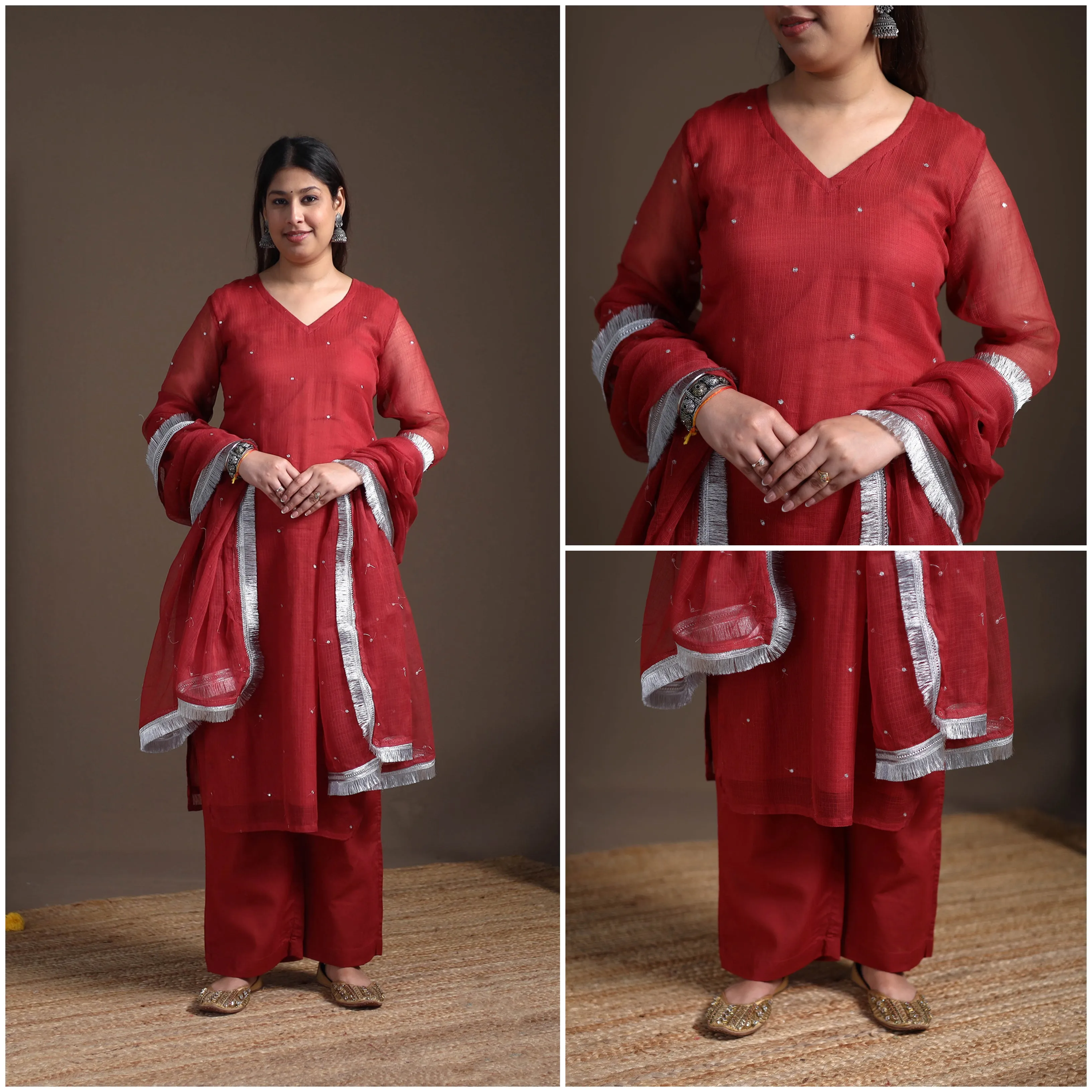 Sequin Work Plain Kota Doria Cotton Suit Set with Lace Work Dupatta for Women 02 sold by Itokri product image thumbnail 3