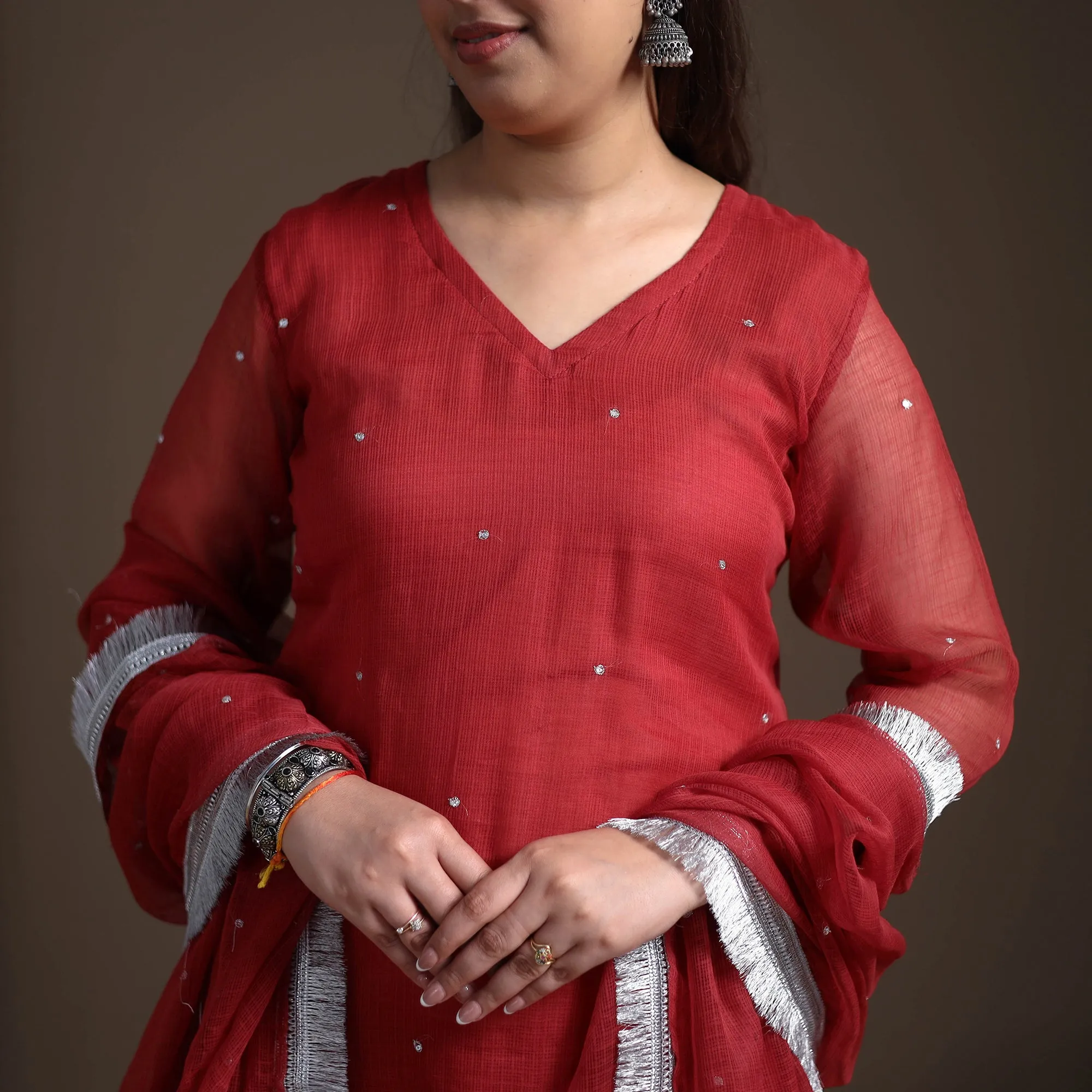Sequin Work Plain Kota Doria Cotton Suit Set with Lace Work Dupatta for Women 02 sold by Itokri product image thumbnail 4