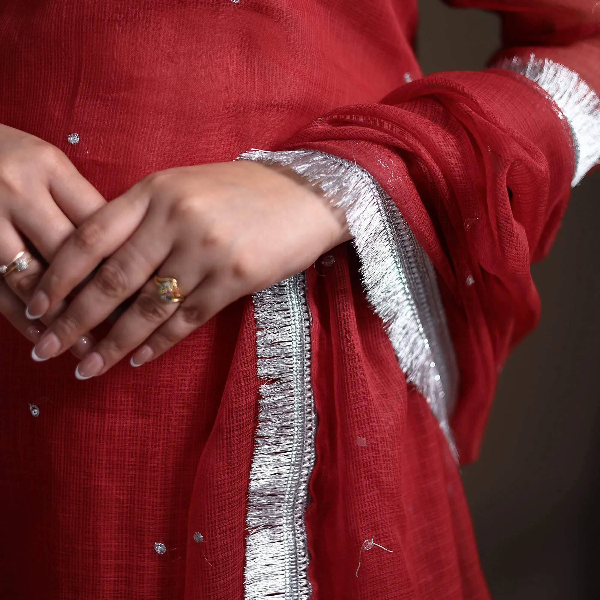 Sequin Work Plain Kota Doria Cotton Suit Set with Lace Work Dupatta for Women 02 sold by Itokri product image thumbnail 5