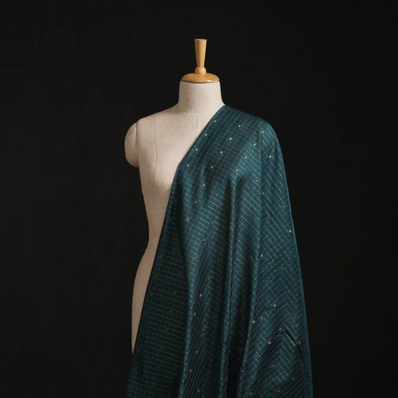 Green - Zari Buti Spun Dupion Viscose Silk Plain Fabric 17 made by Itokri