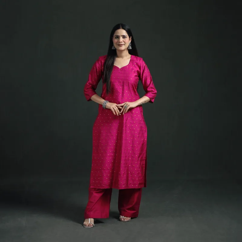 Spun Dupion Viscose Silk Zari Buti Straight Kurta with Palazzo Set for women 04 made by Itokri