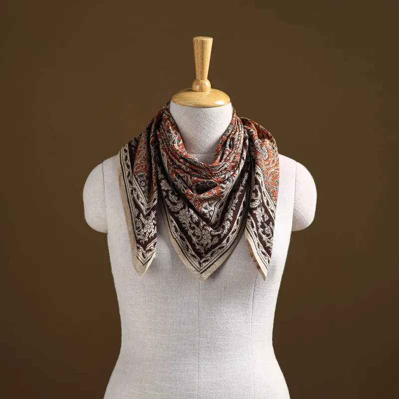 Orange - Pedana Hand Block Print Natural Dyed Cotton Kalamkari Scarf 95 made by Itokri