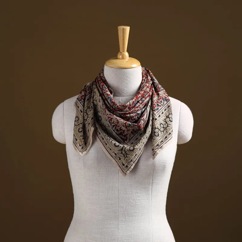 Red - Pedana Hand Block Print Natural Dyed Cotton Kalamkari Scarf 42 made by Itokri