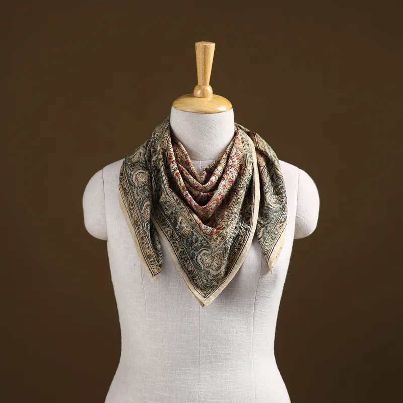 Yellow - Pedana Hand Block Print Natural Dyed Cotton Kalamkari Scarf 37 made by Itokri