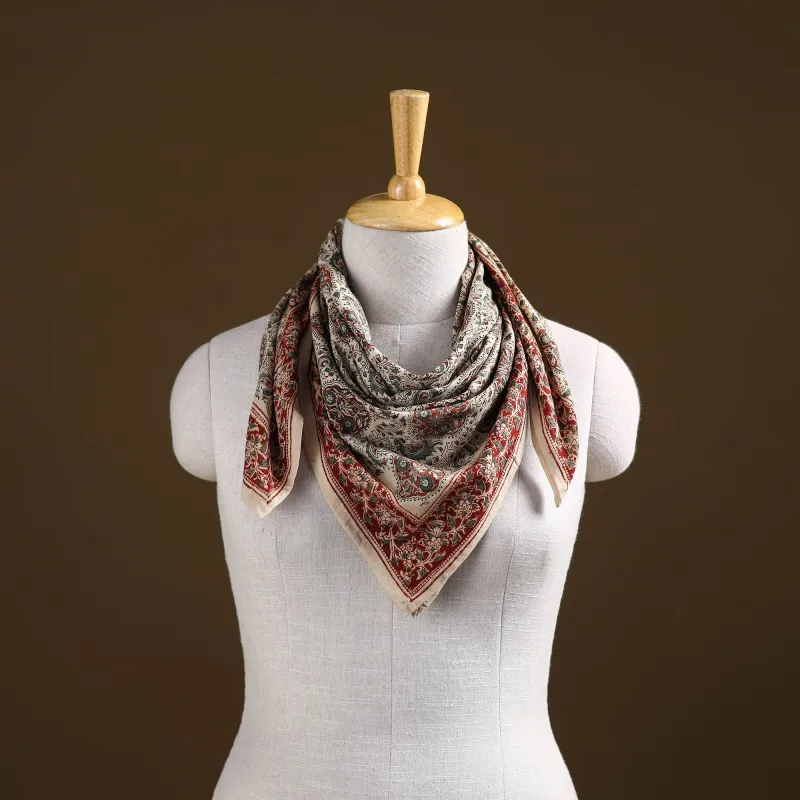 Beige - Pedana Hand Block Print Natural Dyed Cotton Kalamkari Scarf 13 made by Itokri