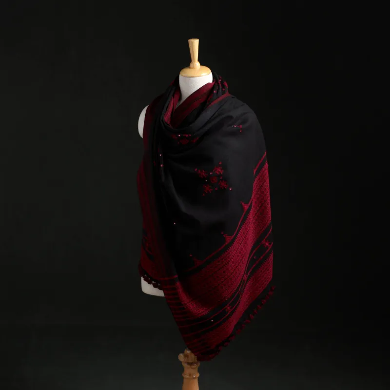 Black - Kutch Handwoven Mirror Work Acrylic Wool Shawl 06 made by Itokri