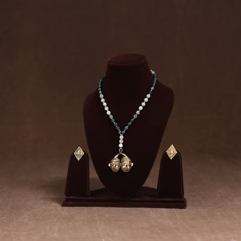 Blue - Handmade Beads Tribal Dokra Necklace Set 25 made by Itokri