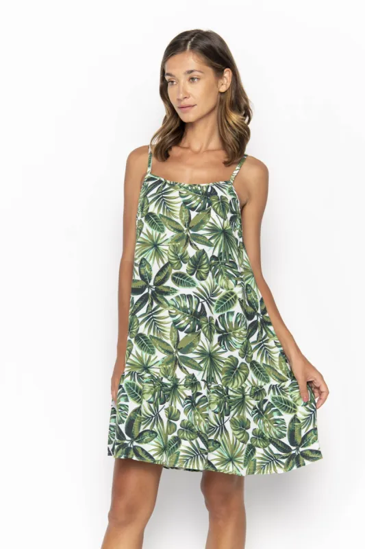 Amber, Tropical Palm White, Mini Dress sold by Love Anchor