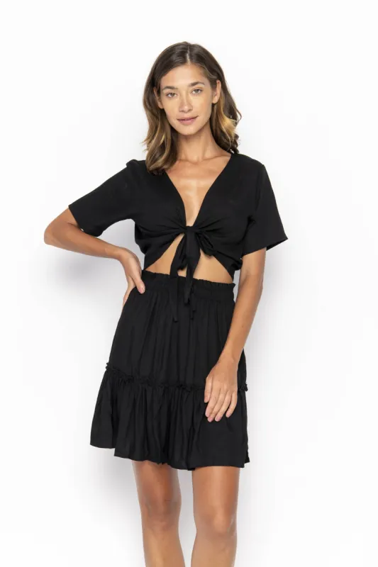 Cropped Ikat, Plain, V Neck, Short Sleeve Tie Top, Wholesale sold by Love Anchor